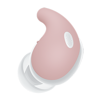 Valkoinen LinkBuds Fit -korvanappi pinkillä ilmatäytteisellä tuella.