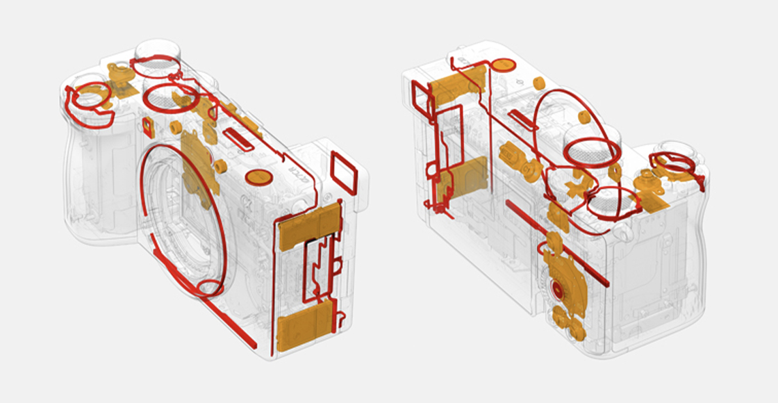 Kuvituskuva, jossa näkyy pölyltä ja kosteudelta suojaavien tiivisteiden sijainnit