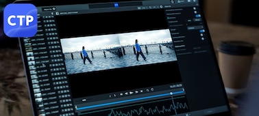 Kuva kannettavasta tietokoneesta, jossa näkyy Catalyst Prepare -videoeditointiohjelmisto ja FX5-kameralla tallennettua kuvamateriaalia.